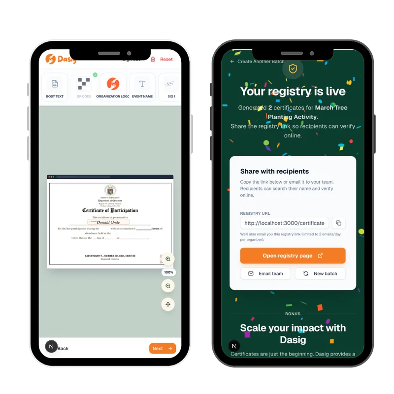 Issue certificates from your phone using Dasig on mobile