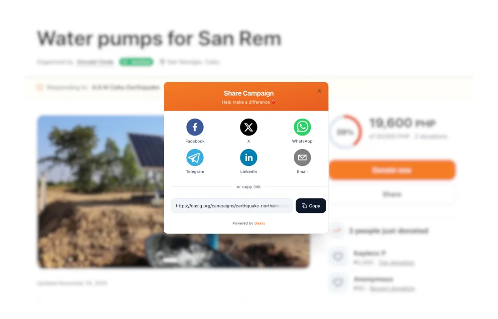 Dasig CRM showing donor and volunteer contacts auto-created as an online fundraiser grows
